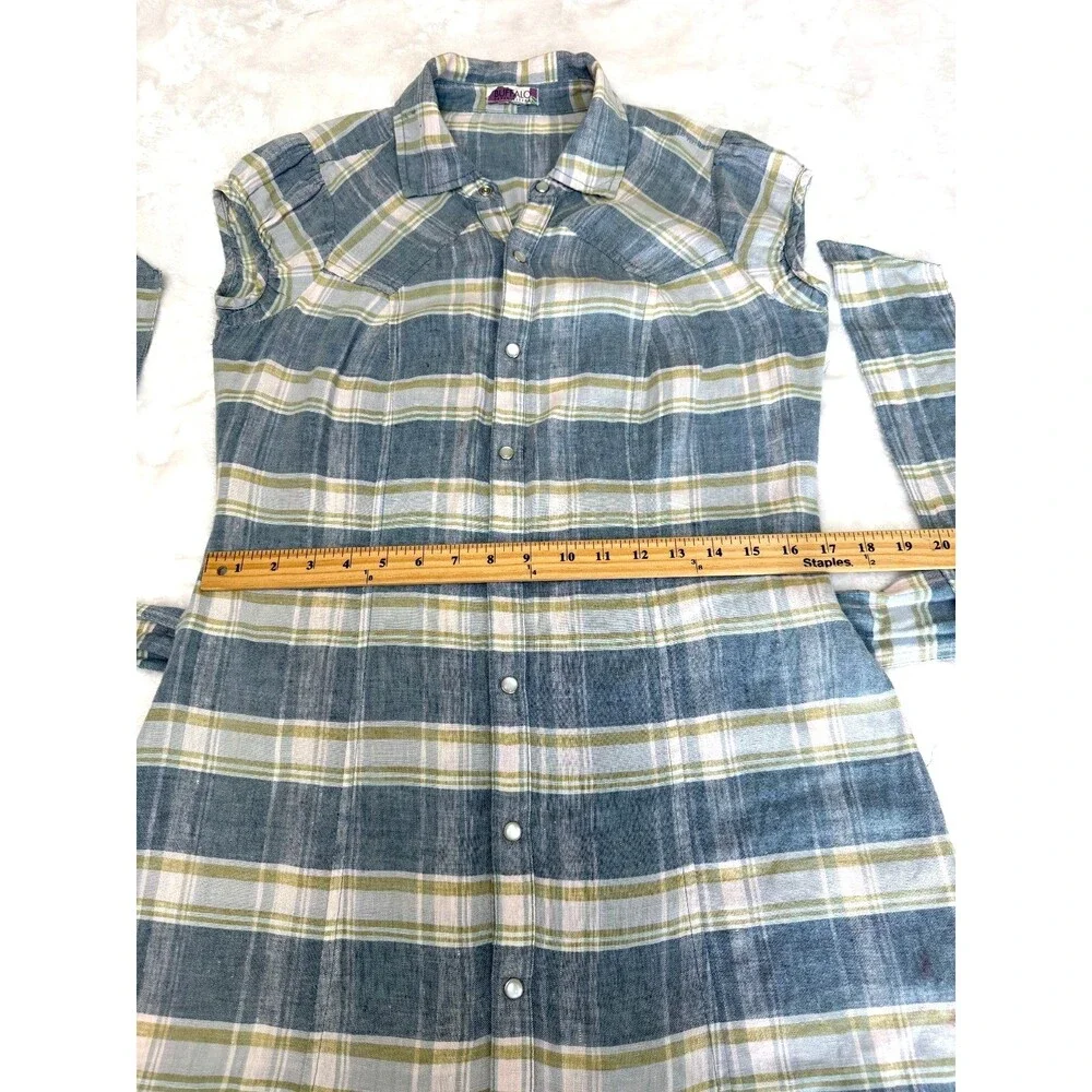 Buffalo David Bitton Plaid Shirt Dress Belted Snap Front Blue Beige Women's S